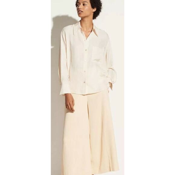 Vince Women’s Small Cream Button-Up Blouse Boxy Fit Lightweight Fluid Top - Picture 3 of 13